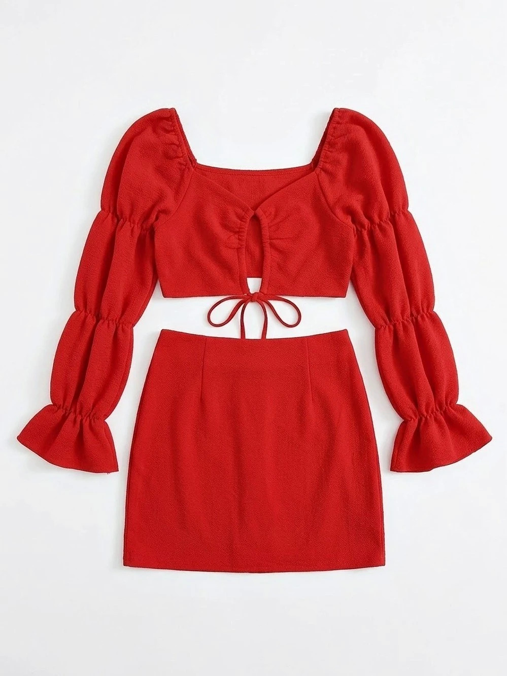 Red Two-Piece Skirt Set